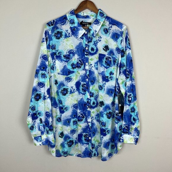 Relativity Shirt Top Womens 3X Blue Button Up Lightweight Collared Long Sleeve - Picture 1 of 14
